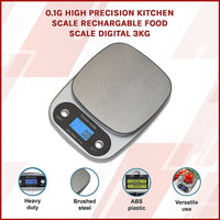 0.1g High Precision Kitchen Scale Rechargable Food Scale Digital 3KG Home & Garden Kings Warehouse
