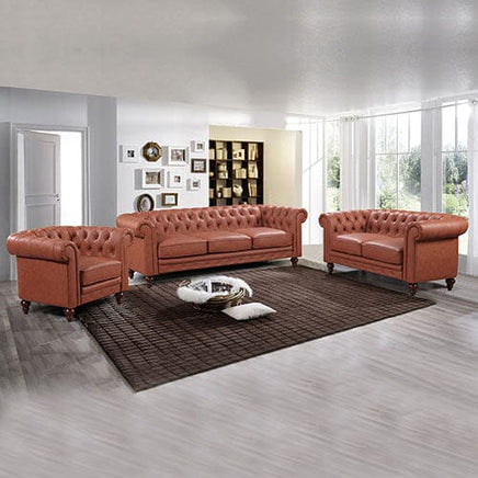 1 Seater 2 Seater 3 Seater Brown Sofa Lounge Set Button Tufted in Faux Leather Furniture Kings Warehouse