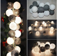 1 Set of 20 LED Black White 5cm Cotton Ball Battery Powered String Lights Xmas Gift Home Wedding Party Bedroom Decoration Outdoor Indoor Table Centrepiece Kings Warehouse