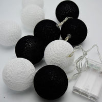 1 Set of 20 LED Black White 5cm Cotton Ball Battery Powered String Lights Xmas Gift Home Wedding Party Bedroom Decoration Outdoor Indoor Table Centrepiece Kings Warehouse