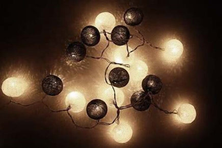 1 Set of 20 LED Black White 5cm Cotton Ball Battery Powered String Lights Xmas Gift Home Wedding Party Bedroom Decoration Outdoor Indoor Table Centrepiece Kings Warehouse