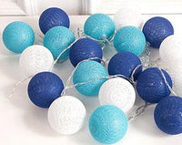 1 Set of 20 LED Blue 5cm Cotton Ball Battery Powered String Lights Christmas Gift Home Wedding Party Boys Bedroom Decoration Indoor Table Centrepiece Kings Warehouse