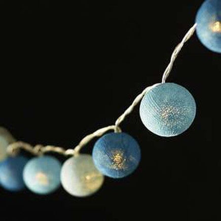 1 Set of 20 LED Blue 5cm Cotton Ball Battery Powered String Lights Christmas Gift Home Wedding Party Boys Bedroom Decoration Indoor Table Centrepiece Kings Warehouse