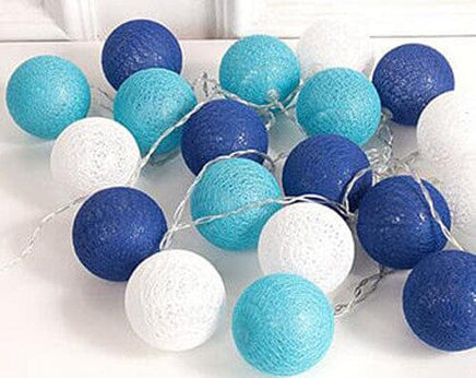 1 Set of 20 LED Blue 5cm Cotton Ball Battery Powered String Lights Christmas Gift Home Wedding Party Boys Bedroom Decoration Indoor Table Centrepiece Kings Warehouse