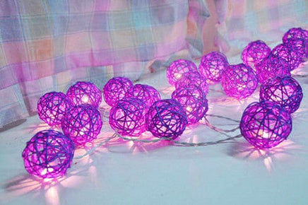 1 Set of 20 LED Cassis Purple 5cm Rattan Cane Ball Battery Powered String Lights Christmas Gift Home Wedding Party Bedroom Decoration Table Centrepiece Kings Warehouse