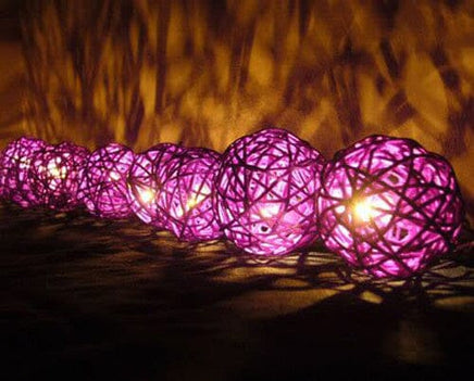 1 Set of 20 LED Cassis Purple 5cm Rattan Cane Ball Battery Powered String Lights Christmas Gift Home Wedding Party Bedroom Decoration Table Centrepiece Kings Warehouse