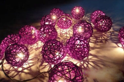 1 Set of 20 LED Cassis Purple 5cm Rattan Cane Ball Battery Powered String Lights Christmas Gift Home Wedding Party Bedroom Decoration Table Centrepiece Kings Warehouse