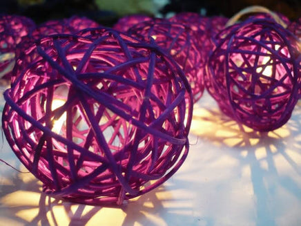 1 Set of 20 LED Cassis Purple 5cm Rattan Cane Ball Battery Powered String Lights Christmas Gift Home Wedding Party Bedroom Decoration Table Centrepiece Kings Warehouse