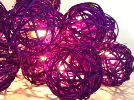 1 Set of 20 LED Cassis Purple 5cm Rattan Cane Ball Battery Powered String Lights Christmas Gift Home Wedding Party Bedroom Decoration Table Centrepiece Kings Warehouse