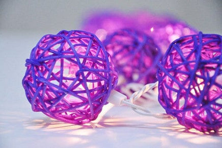 1 Set of 20 LED Cassis Purple 5cm Rattan Cane Ball Battery Powered String Lights Christmas Gift Home Wedding Party Bedroom Decoration Table Centrepiece Kings Warehouse