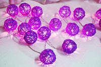 1 Set of 20 LED Cassis Purple 5cm Rattan Cane Ball Battery Powered String Lights Christmas Gift Home Wedding Party Bedroom Decoration Table Centrepiece Kings Warehouse
