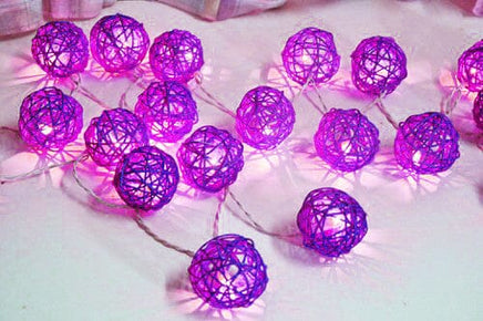 1 Set of 20 LED Cassis Purple 5cm Rattan Cane Ball Battery Powered String Lights Christmas Gift Home Wedding Party Bedroom Decoration Table Centrepiece Kings Warehouse