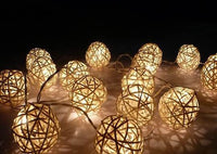 1 Set of 20 LED Cream White 5cm Rattan Cane Ball Battery Powered String Lights Christmas Gift Home Wedding Party Bedroom Decoration Table Centrepiece Kings Warehouse