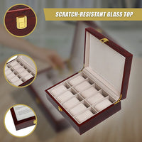 10 Grids Wooden Watch Case Glass Jewellery Storage Holder Box Wood Display Home & Garden Kings Warehouse