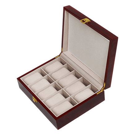 10 Grids Wooden Watch Case Glass Jewellery Storage Holder Box Wood Display Home & Garden Kings Warehouse
