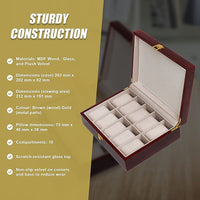 10 Grids Wooden Watch Case Glass Jewellery Storage Holder Box Wood Display Home & Garden Kings Warehouse