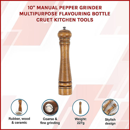 10" Manual Pepper Grinder Multipurpose Flavouring Bottle Cruet Kitchen Tools Home & Garden Kings Warehouse