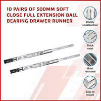 10 Pairs of 500mm Soft Close Full Extension Ball Bearing Drawer Runner Kings Warehouse