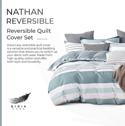 100% Cotton Nathan Reversible Printed Quilt Cover Set - King Size Home & Garden Kings Warehouse