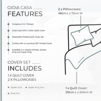 100% Cotton Nathan Reversible Printed Quilt Cover Set - King Size Home & Garden Kings Warehouse