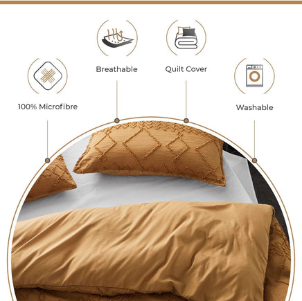 100% Premium Brushed Microfibre Tufted (3Pcs) Quilt Cover Set - Caramel - King Size Home & Garden Kings Warehouse