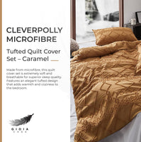 100% Premium Brushed Microfibre Tufted (3Pcs) Quilt Cover Set - Caramel - Super King Size Home & Garden Kings Warehouse