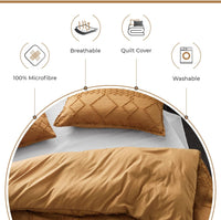 100% Premium Brushed Microfibre Tufted (3Pcs) Quilt Cover Set - Caramel - Super King Size Home & Garden Kings Warehouse