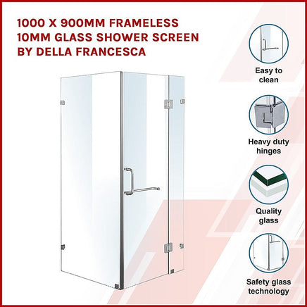 1000 x 900mm Frameless 10mm Glass Shower Screen By Della Francesca Kings Warehouse