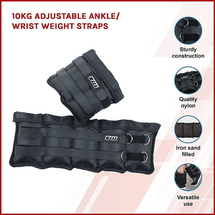 10kg Adjustable Ankle/Wrist Weight Straps Sports & Fitness Kings Warehouse