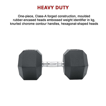 10KG Commercial Rubber Hex Dumbbell Gym Weight Sports & Fitness Kings Warehouse