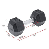 10KG Commercial Rubber Hex Dumbbell Gym Weight Sports & Fitness Kings Warehouse