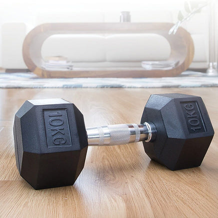 10KG Commercial Rubber Hex Dumbbell Gym Weight Sports & Fitness Kings Warehouse