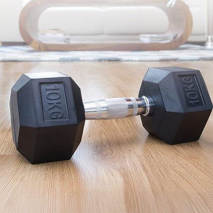 10KG Commercial Rubber Hex Dumbbell Gym Weight Sports & Fitness Kings Warehouse