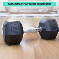 10KG Commercial Rubber Hex Dumbbell Gym Weight Sports & Fitness Kings Warehouse