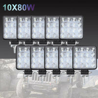 10PCS 80W CREE FLOOD LED Work Lights 12V Boat Camping Square 4inch Bar Home & Garden Kings Warehouse
