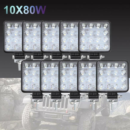 10PCS 80W CREE FLOOD LED Work Lights 12V Boat Camping Square 4inch Bar Home & Garden Kings Warehouse