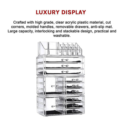 11 Drawers Clear Acrylic Tower Organiser Cosmetic jewellery Luxury Storage Cabinet Health & Beauty Kings Warehouse