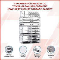 11 Drawers Clear Acrylic Tower Organiser Cosmetic jewellery Luxury Storage Cabinet Health & Beauty Kings Warehouse