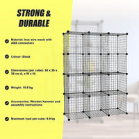 12 Cube Wire Grid Organiser Bookcase Storage Cabinet Wardrobe Closet Black Furniture Kings Warehouse