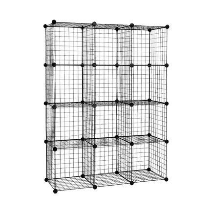 12 Cube Wire Grid Organiser Bookcase Storage Cabinet Wardrobe Closet Black Furniture Kings Warehouse