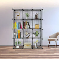 12 Cube Wire Grid Organiser Bookcase Storage Cabinet Wardrobe Closet Black Furniture Kings Warehouse