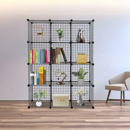 12 Cube Wire Grid Organiser Bookcase Storage Cabinet Wardrobe Closet Black Furniture Kings Warehouse