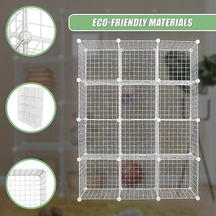 12 Cube Wire Grid Organiser Bookcase Storage Cabinet Wardrobe Closet White Furniture Kings Warehouse