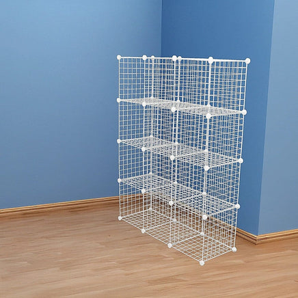 12 Cube Wire Grid Organiser Bookcase Storage Cabinet Wardrobe Closet White Furniture Kings Warehouse