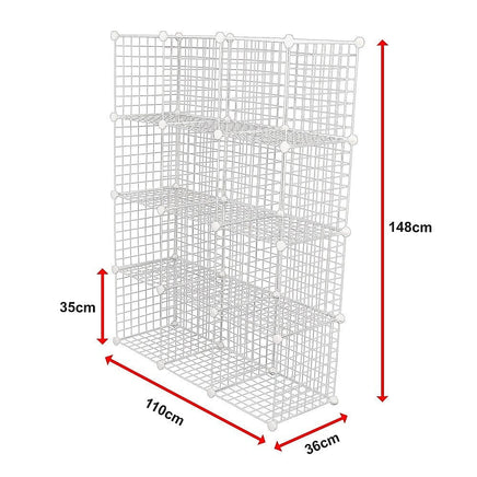 12 Cube Wire Grid Organiser Bookcase Storage Cabinet Wardrobe Closet White Furniture Kings Warehouse