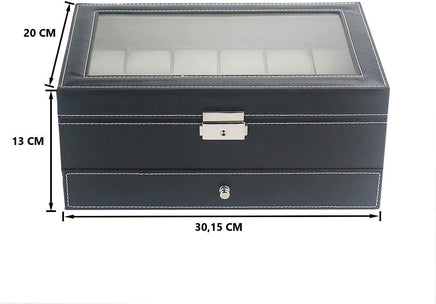 12 Slot PU Leather Lockable Watch and Jewelry Storage Boxes (Black) Kings Warehouse