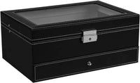 12 Slot PU Leather Lockable Watch and Jewelry Storage Boxes (Black) Kings Warehouse
