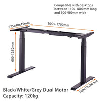 120cm Standing Desk Height Adjustable Sit Grey Stand Motorised Dual Motors Frame White Top Furniture Kings Warehouse