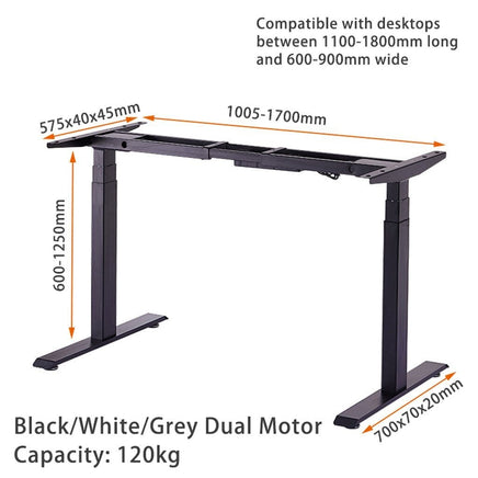 120cm Standing Desk Height Adjustable Sit Grey Stand Motorised Dual Motors Frame White Top Furniture Kings Warehouse