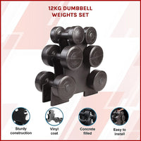 12kg Dumbbell Weights Set Sports & Fitness Kings Warehouse